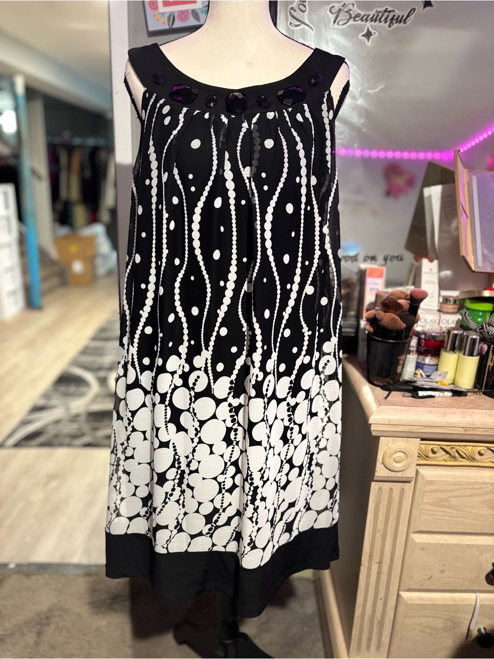 connected apparel Black Dress with Faceted Jewel Trim